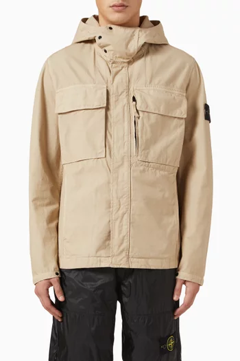 Hooded Field Jacket in Canvas Weave Cotton