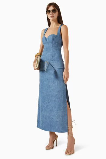 فستان بصدرية بتصميم مشد وحزام دينم