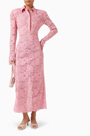 Long-sleeve Polo Midi Dress in Lace