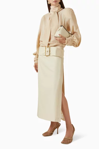 تنورة طويلة بحزام قماش غابردين