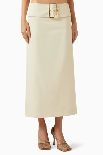 تنورة طويلة بحزام قماش غابردين