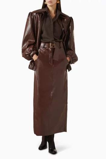 Belted Maxi Skirt in Eco Leather