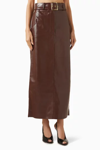 Belted Maxi Skirt in Eco Leather