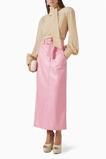 Belted Maxi Skirt in Eco Leather
