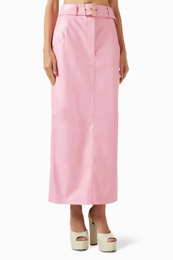 Belted Maxi Skirt in Eco Leather
