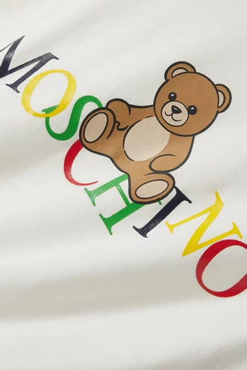 تي شيرت بطبعة دب وشعار الماركة قطن