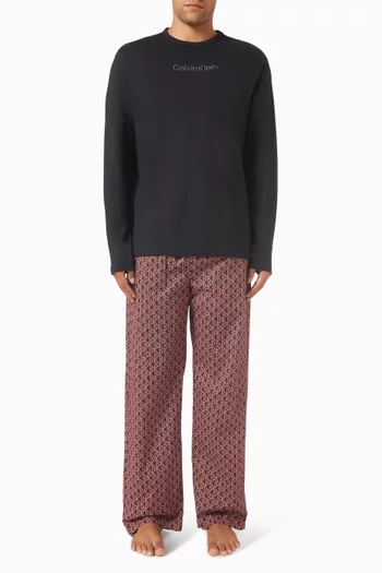 Logo Long Pyjama Set in Cotton-poplin