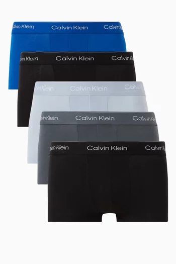 طقم بوكسر بخصر منخفض بشعار الماركة قطن مطاطي، 5 قطع