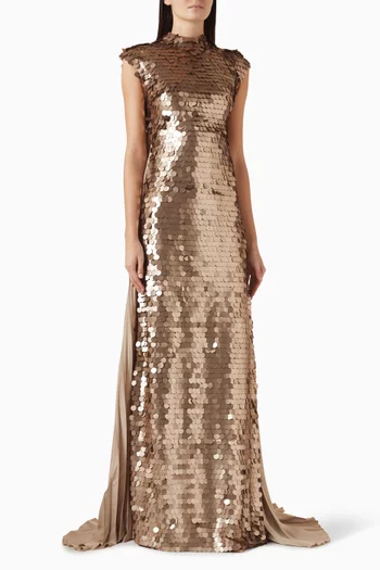 فستان سهرة بكاب وتطريزات بالترتر ستان