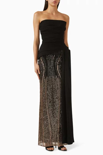 فستان سهرة بتصميم جرس وتطريزات بالخرز