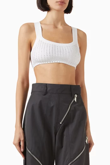 بلوزة قصيرة مطرز بأحجار الراين نسيج مضلع