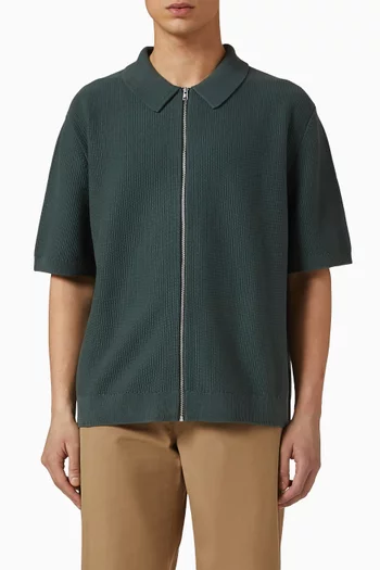 Zipped Shirt in Cotton Waffle-knit