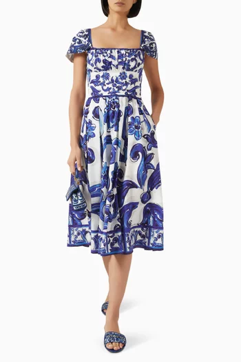 Majolica-print Midi Dress in Poplin
