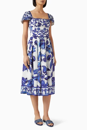 Majolica-print Midi Dress in Poplin