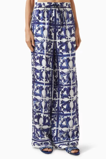 Majolica-print Pants in Silk-twill