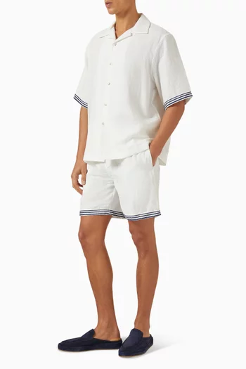 Rope Embroidery Camp Collar Shirt in Linen-blend