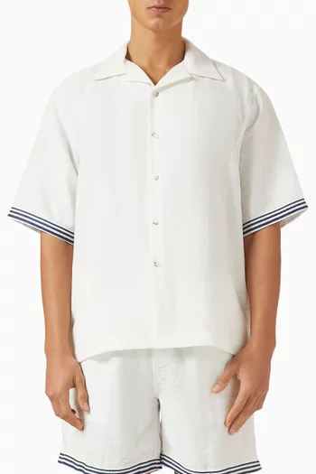 Rope Embroidery Camp Collar Shirt in Linen-blend