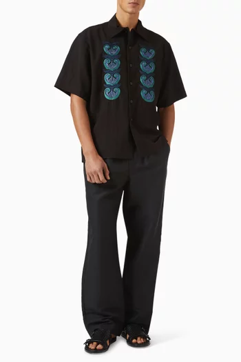 Shell Embroidered Oversized Shirt in Linen-blend