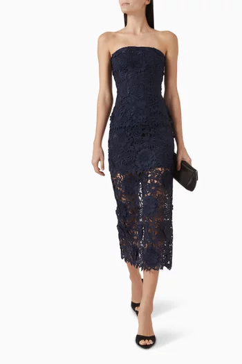 Strapless Midi Dress in 3D Lace