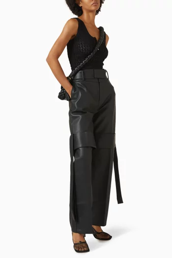 Strap Detail Cargo Pants in Leather