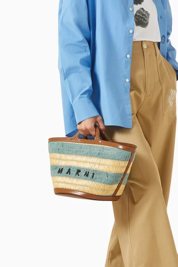 حقيبة تروبيكاليا صغيرة خوص وجلد