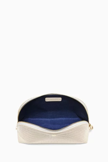 Small Cosmetic Case in Croc-embossed Leather