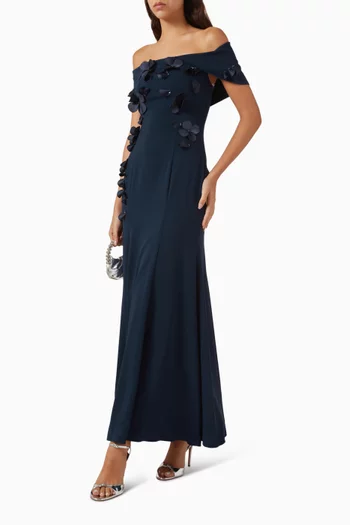 فستان مزين بزهور بارزة كريب