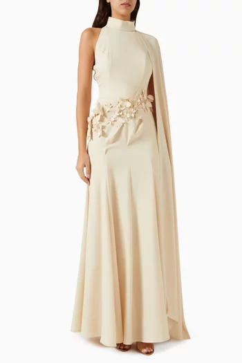 3D Floral Applique Dress in Crepe
