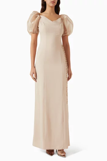 Embellished Dress in Crepe & Organza