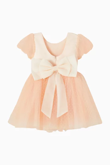 فستان بأكمام منفوخة وعقدة تول