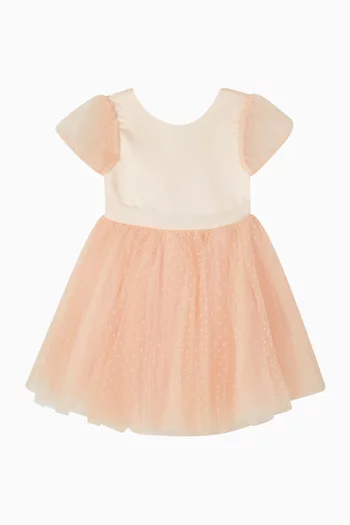 فستان بأكمام منفوخة وعقدة تول