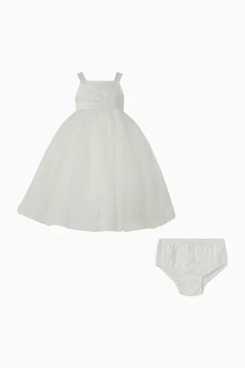 طقم فستان وسروال تحتي بتصميم مطرز تول 