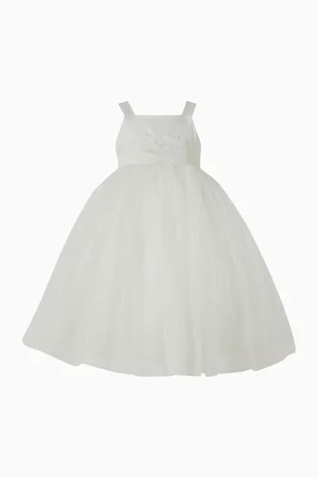 طقم فستان وسروال تحتي بتصميم مطرز تول 