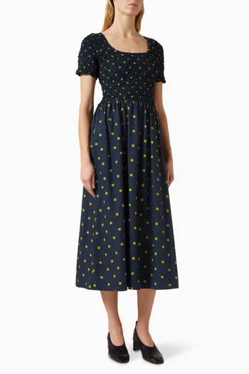 Malinda Polka-dot Midi Dress in Organic-cotton