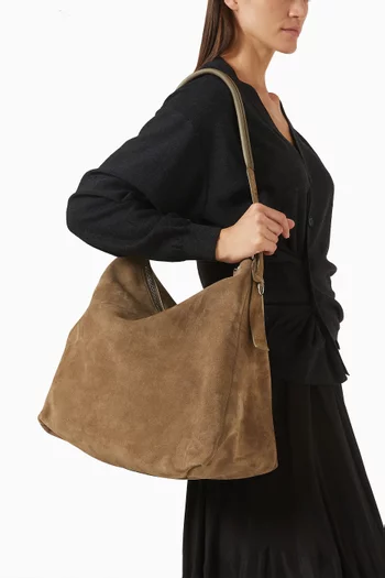 Belted Hobo Bag in Suede
