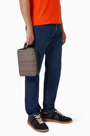 Wash Bag in Signature Stripe Canvas