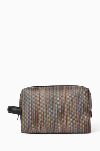 Wash Bag in Signature Stripe Canvas