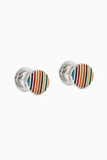 Signature Stripe Cufflinks in Metal