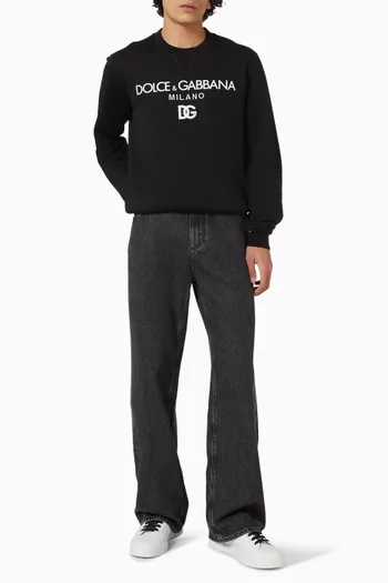 Flared-leg Washed Jeans in Denim