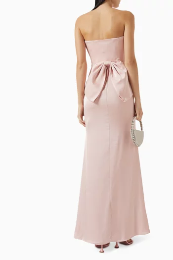 فستان جوفي طويل بتصميم باندو بعقدة ستان