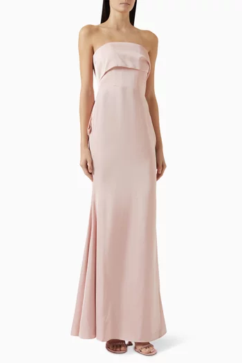 فستان جوفي طويل بتصميم باندو بعقدة ستان