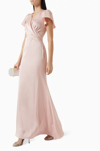 فستان بو طويل بتصميم ملفوف بدرابيه ستان