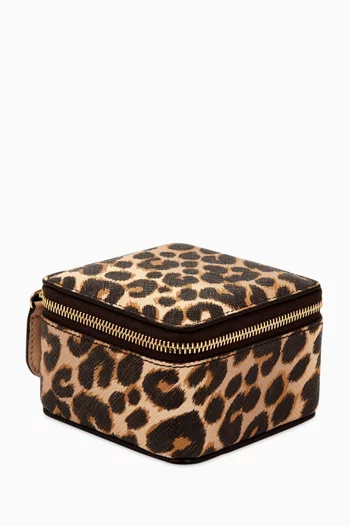 حقيبة مجوهرات متوسطة بتصميم مربع جلد