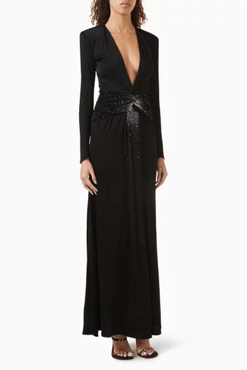 فستان ازور مزين بتطريزات