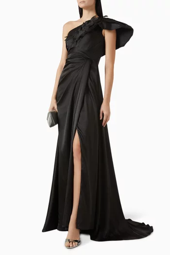 Asymmetric One-shoulder Gown in Crepe