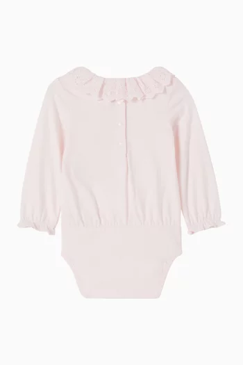Lace-trim Bodysuit in Cotton