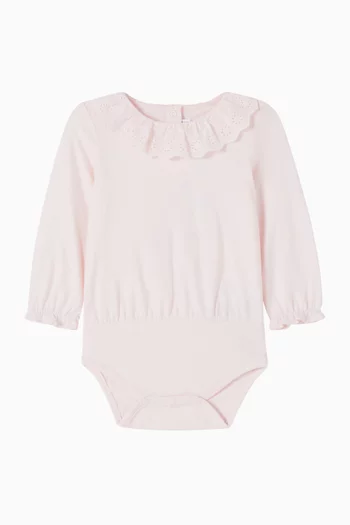 Lace-trim Bodysuit in Cotton
