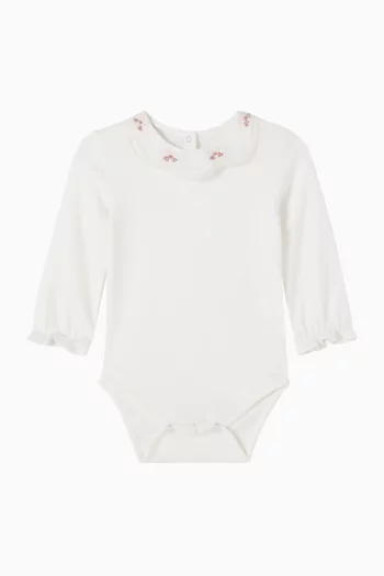 Embroidered-collar Bodysuit in Cotton