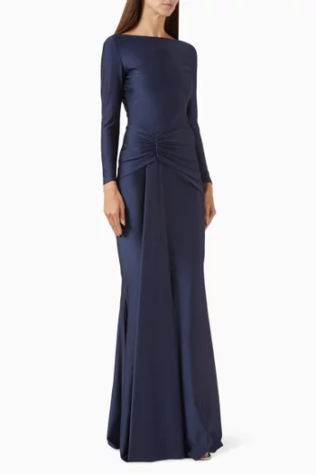 فستان بخصر بدرابيه وكشكش جيرسيه