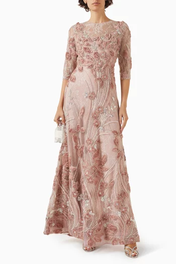 Embroidered A-line Gown in Lace
